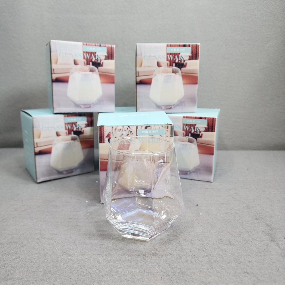 Geometric Glassware Clear‎ Hexagonal Drinking Glasses Set of 6 NEW